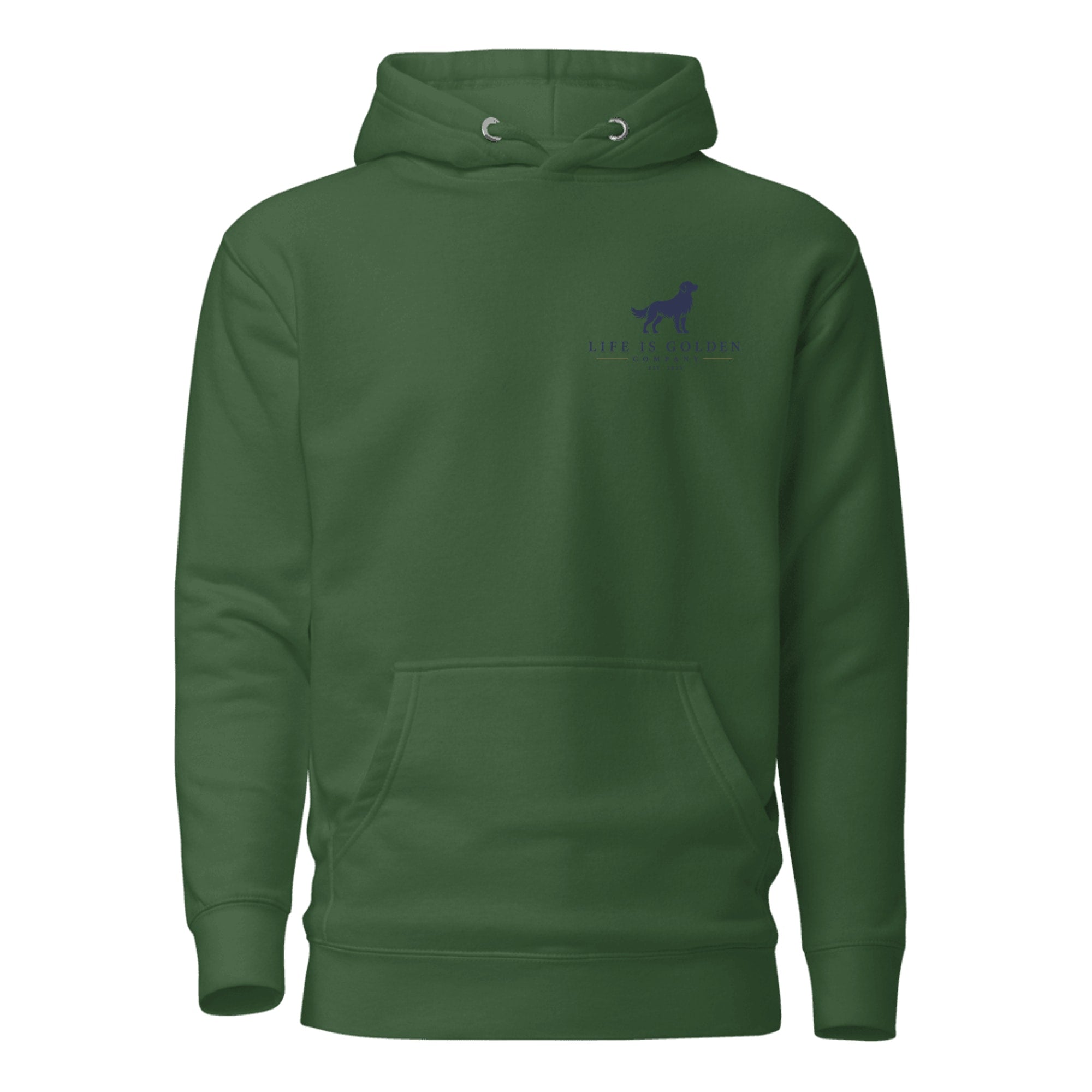 The Woody Hoodie — Forest Green (front)