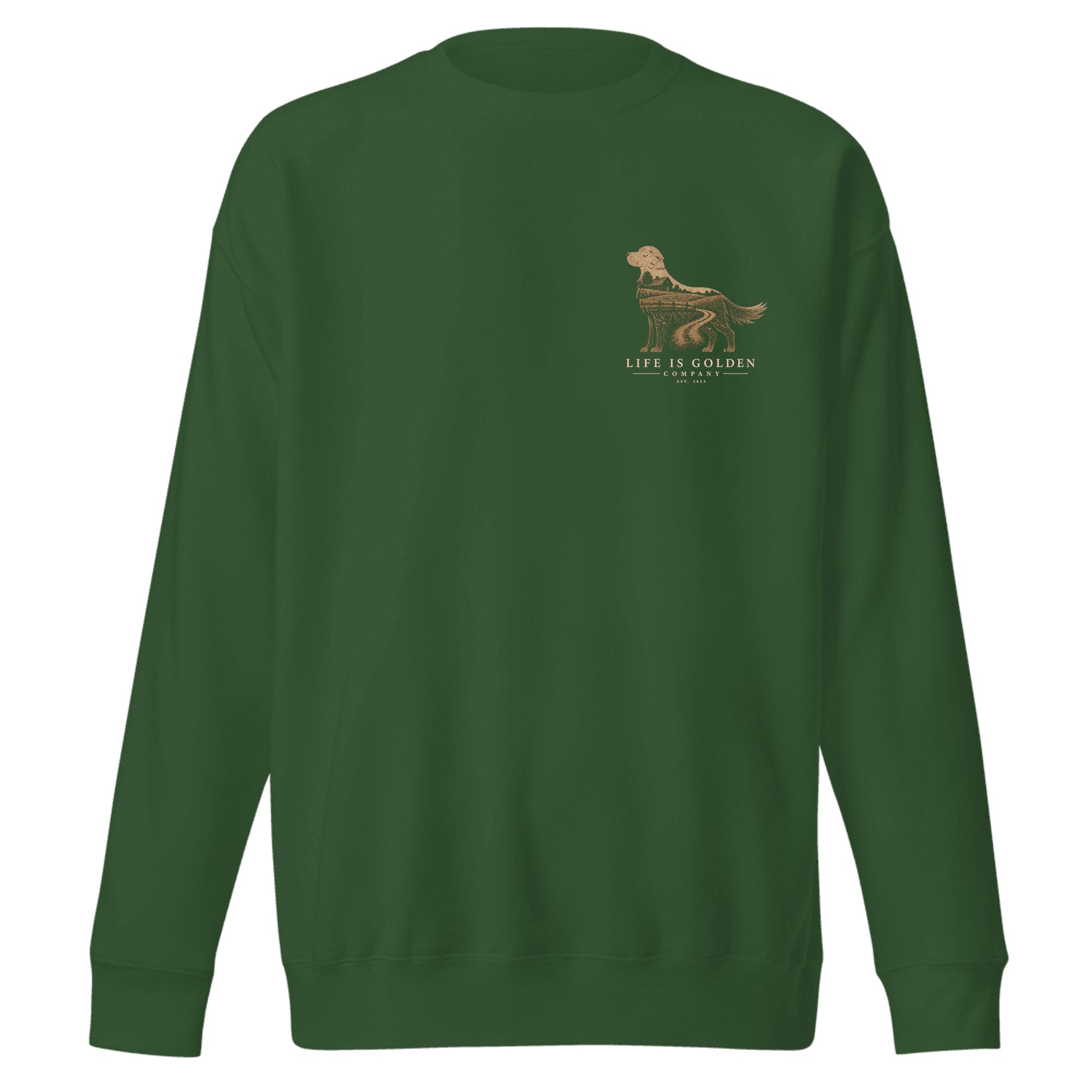 The Homestead Golden Crewneck — Forest Green (front)