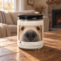 Golden Boop Candle — English Cream / Apple Harvest on a wooden coffee table