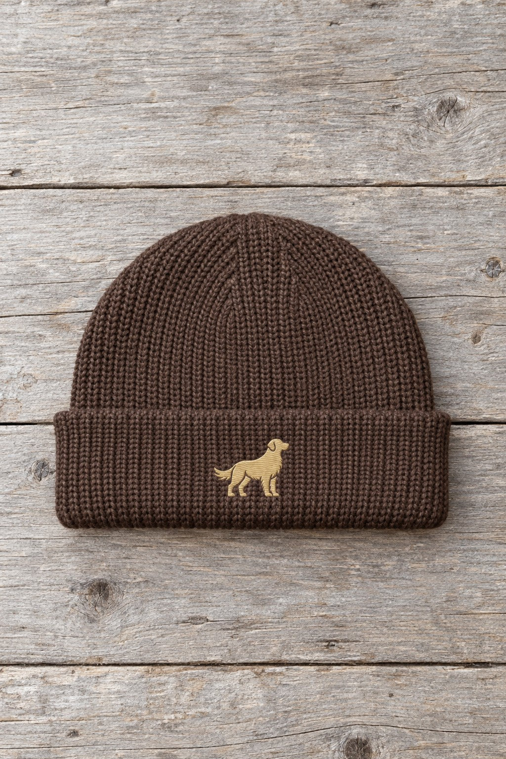 Golden Fisherman Beanie — flat lay dock