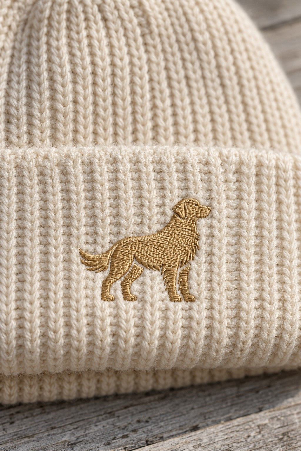 Golden Fisherman Beanie — stitch close up