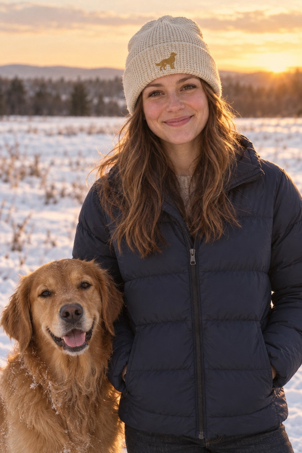 Golden Waffle Beanie — snowy field