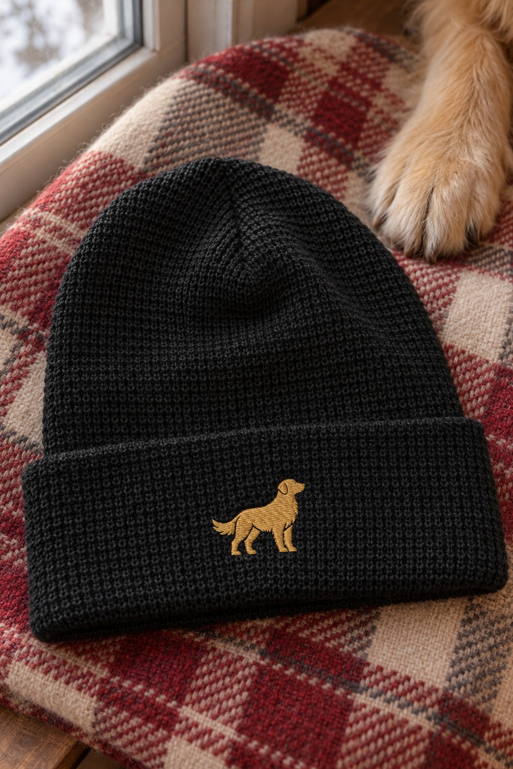 Golden Waffle Beanie — wool blanket black