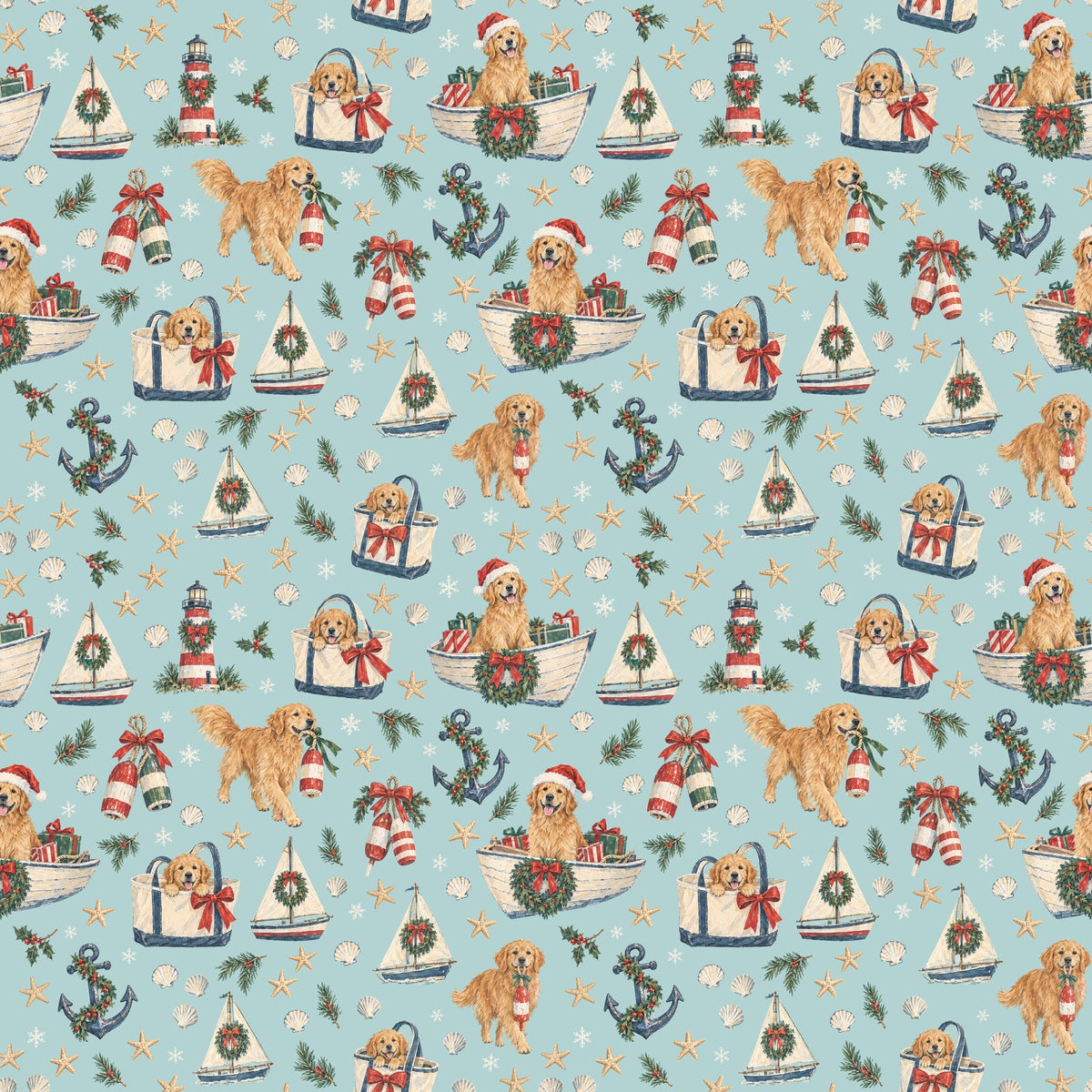 Holiday Harbor Wrapping Paper — the print, a 24 in square