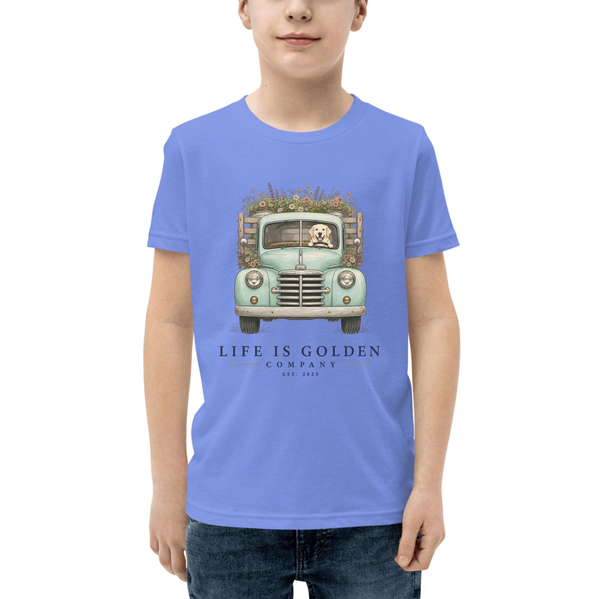 The Market Run Youth Tee — Heather Columbia Blue