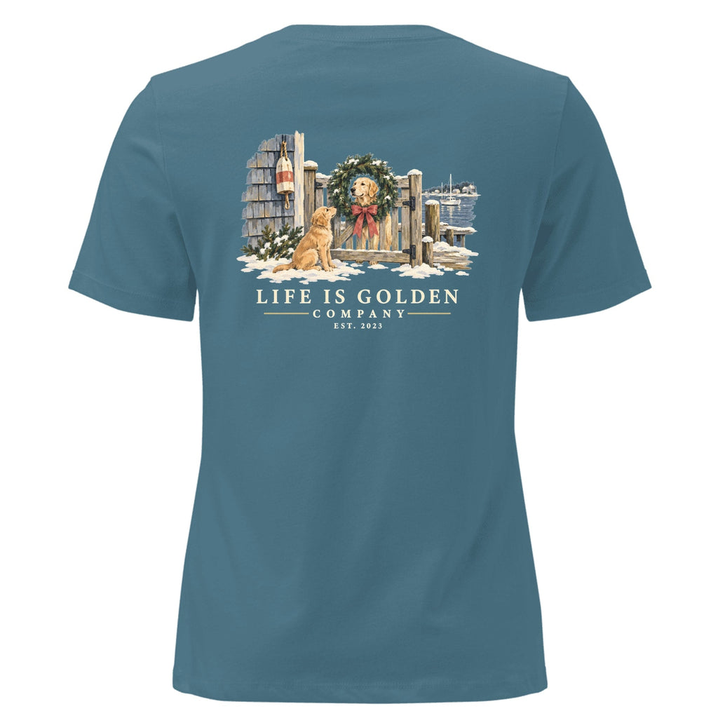 Wreath Greeter Women's Relaxed Tee — Heather Deep Teal