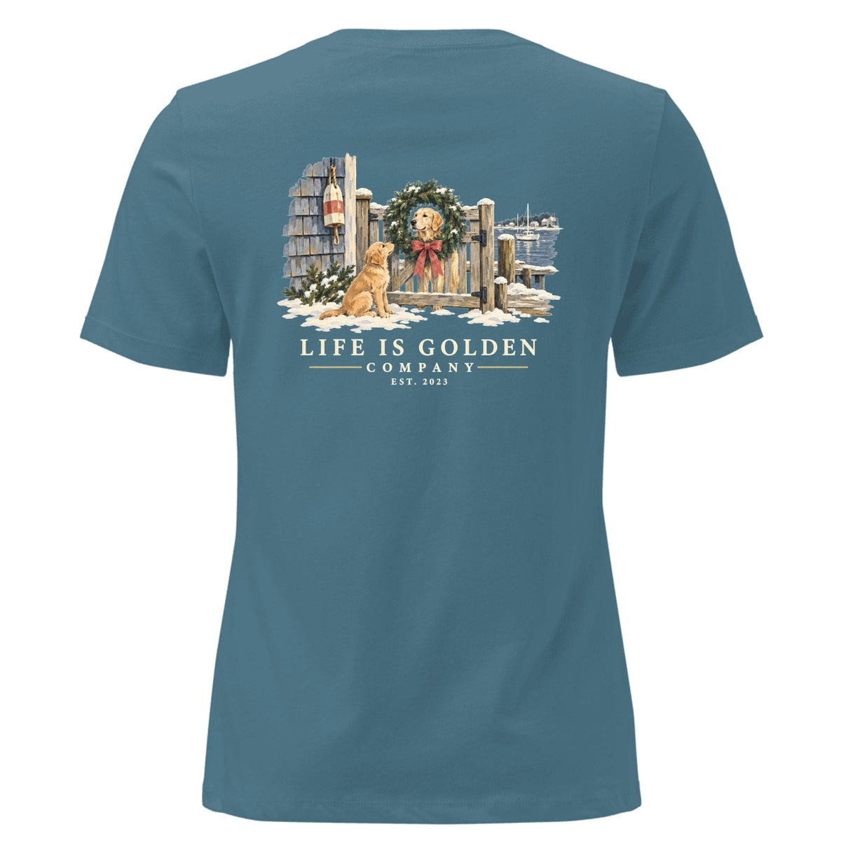 Wreath Greeter Women's Relaxed Tee — Heather Deep Teal