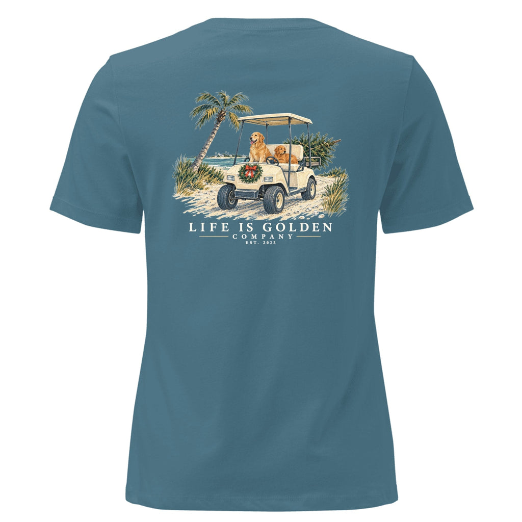Coastal Christmas Ride Women's Relaxed Tee — Heather Deep Teal