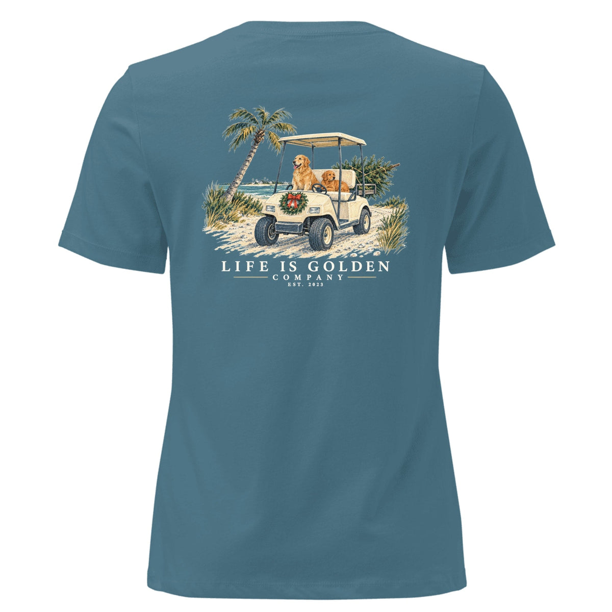 Coastal Christmas Ride Women's Relaxed Tee — Heather Deep Teal