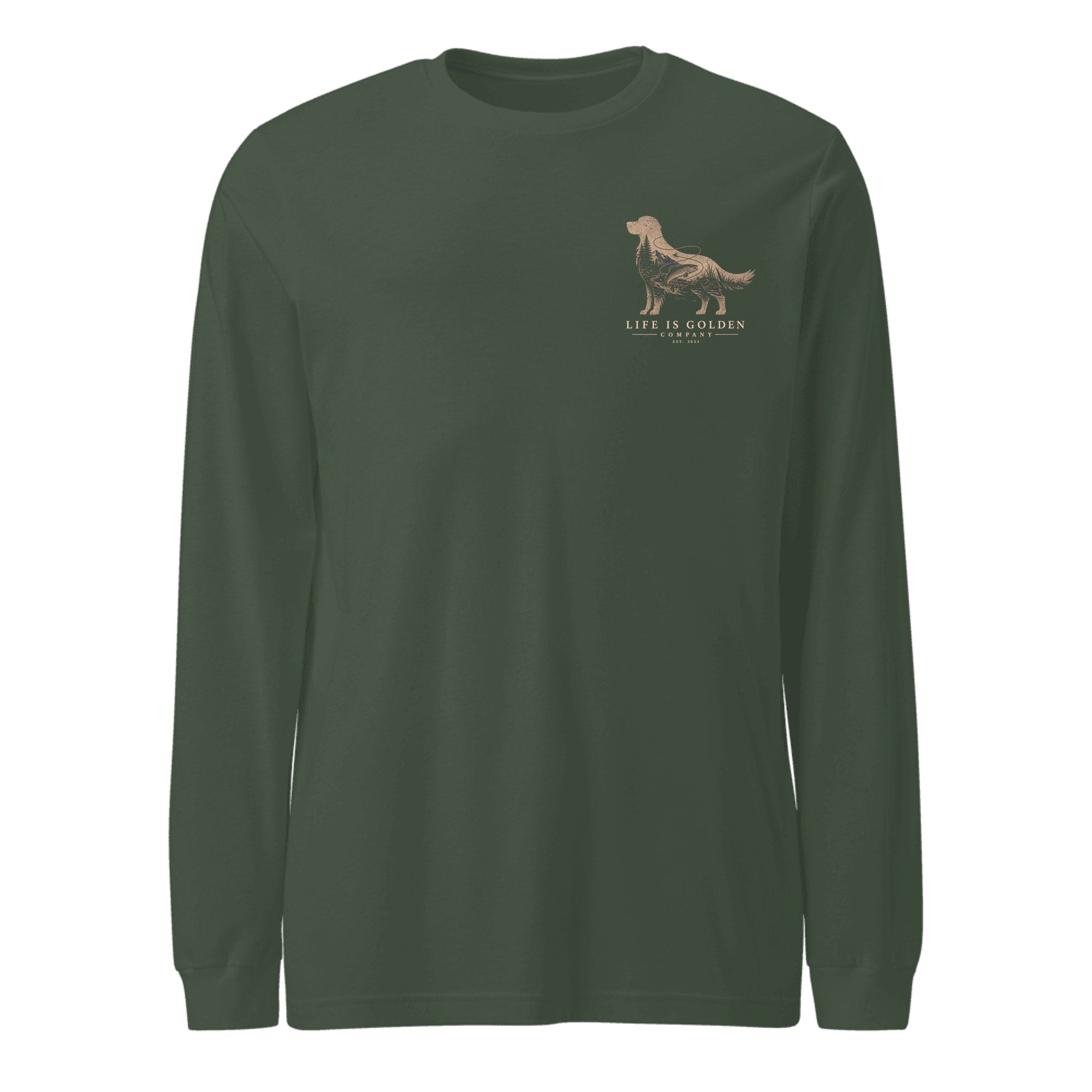 The Riverbend Golden Long Sleeve — Heather Forest (front)