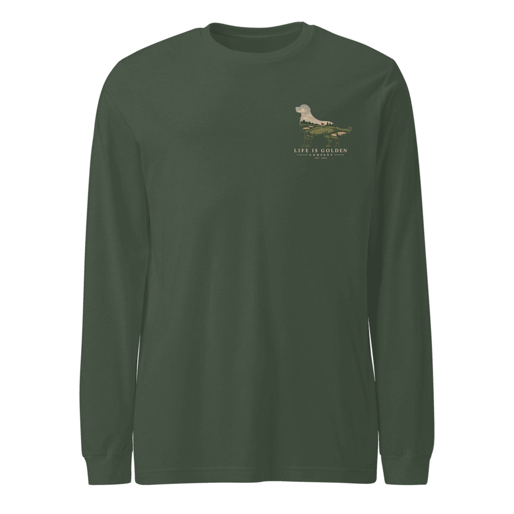 The Fairway Golden Long Sleeve — Heather Forest (front)