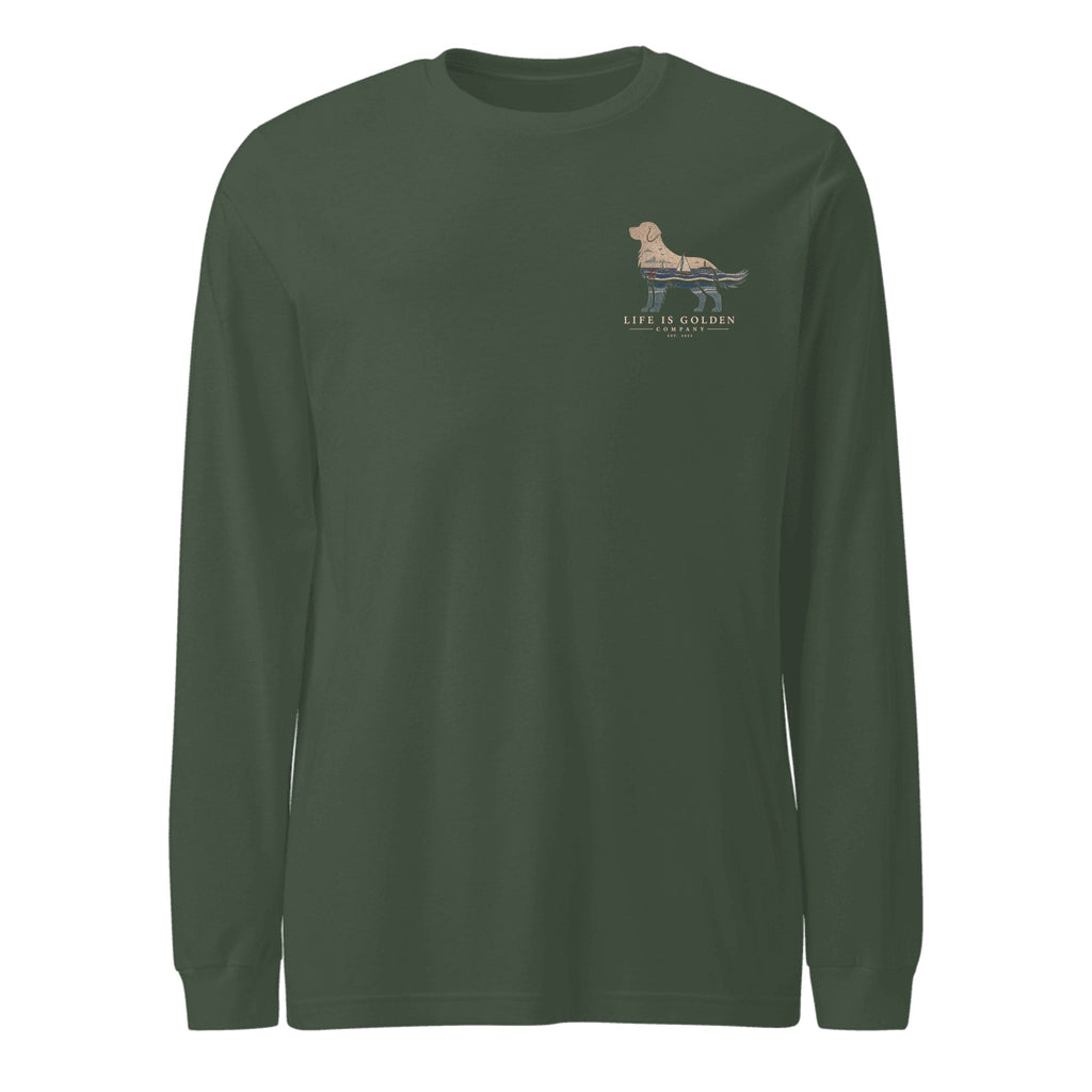 The Harborside Golden Long Sleeve — Heather Forest (front)