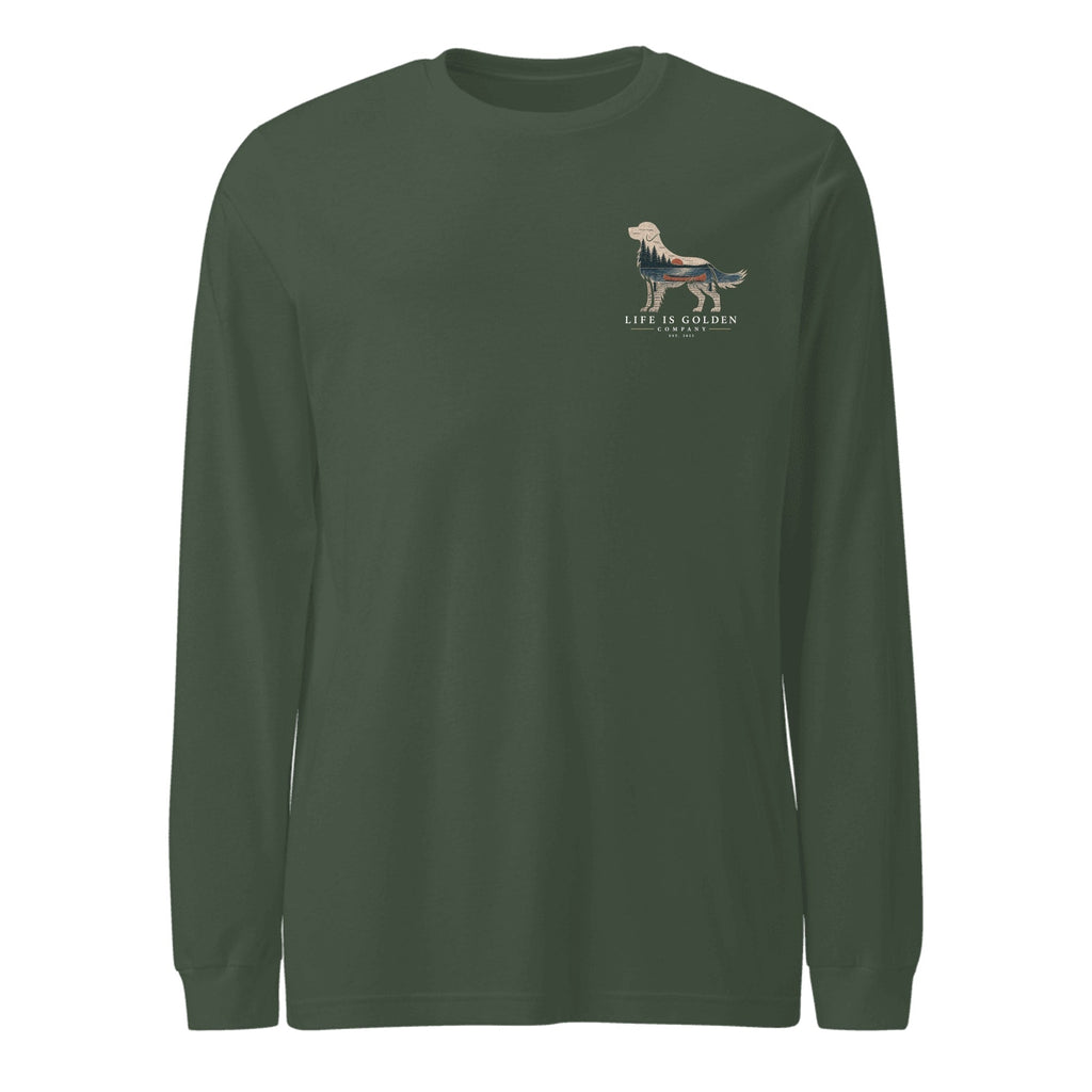 The Still Water Golden Long Sleeve — Heather Forest (front)