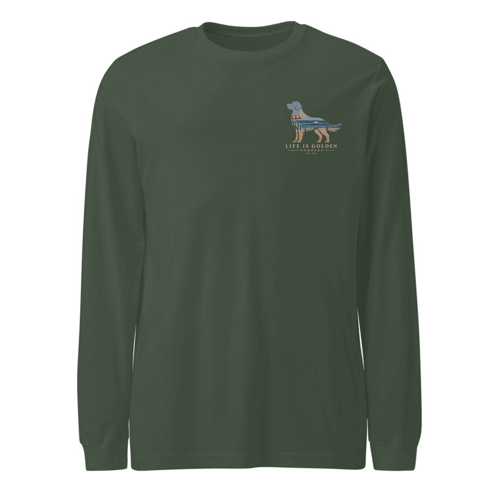 The Beach Day Golden Long Sleeve — Heather Forest (front)