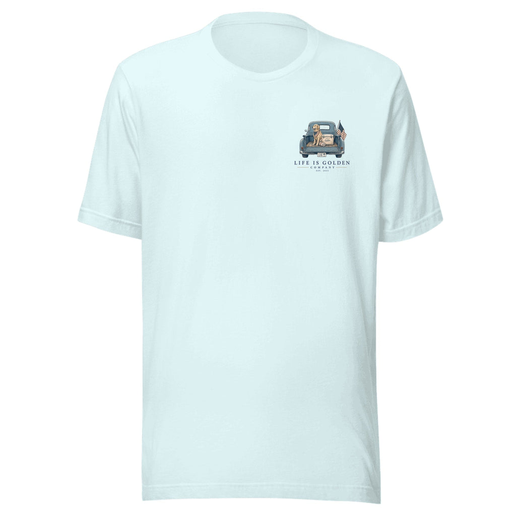 The Tailgate Patriot Tee — Heather Ice Blue (front)