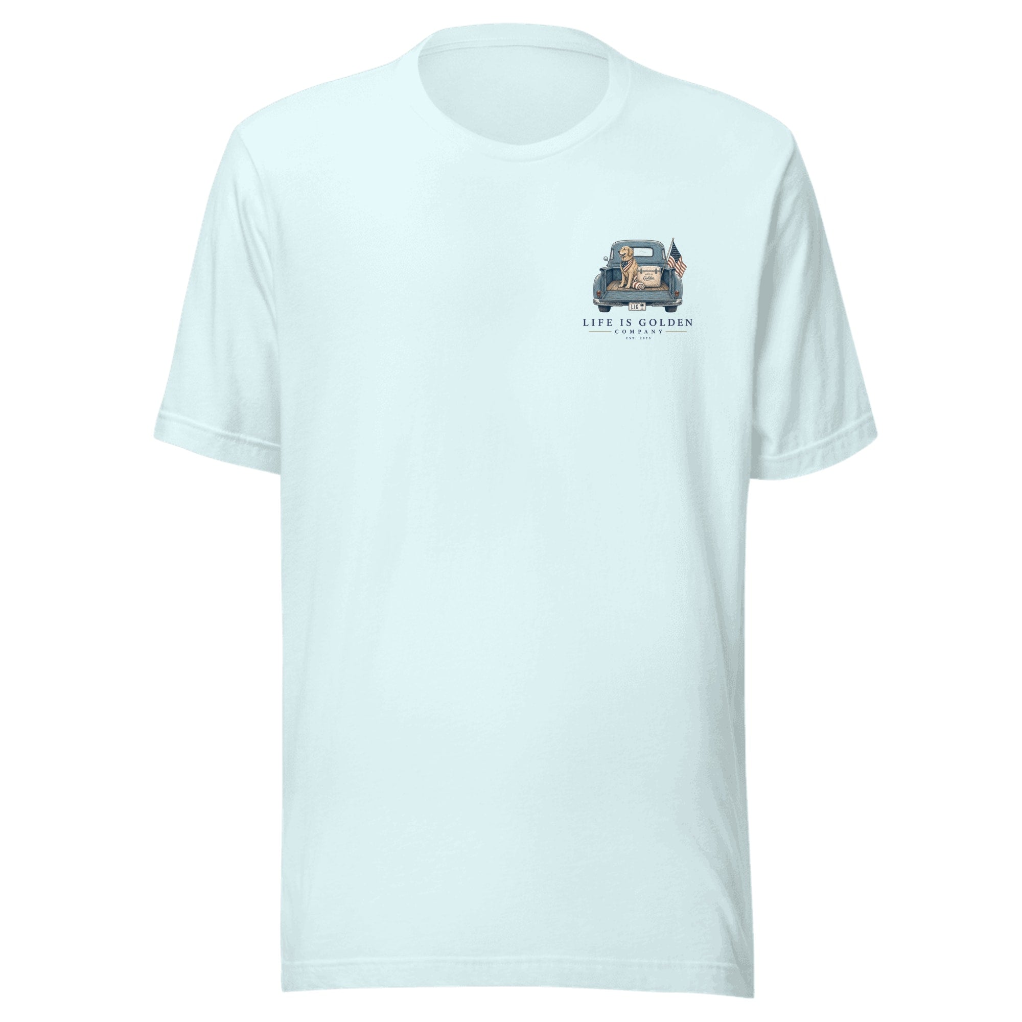 The Tailgate Patriot Tee — Heather Ice Blue (front)