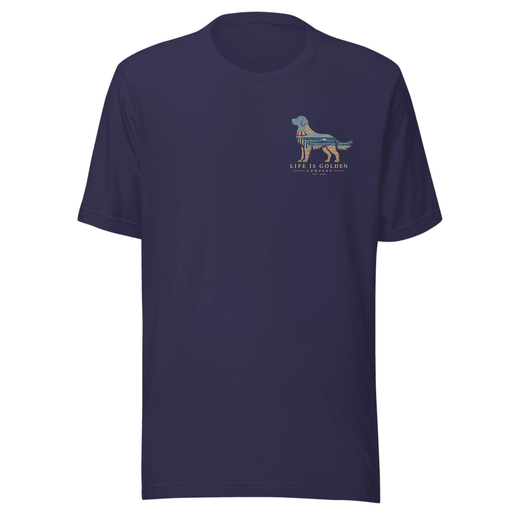 The Beach Day Golden Tee — Heather Midnight Navy (front)