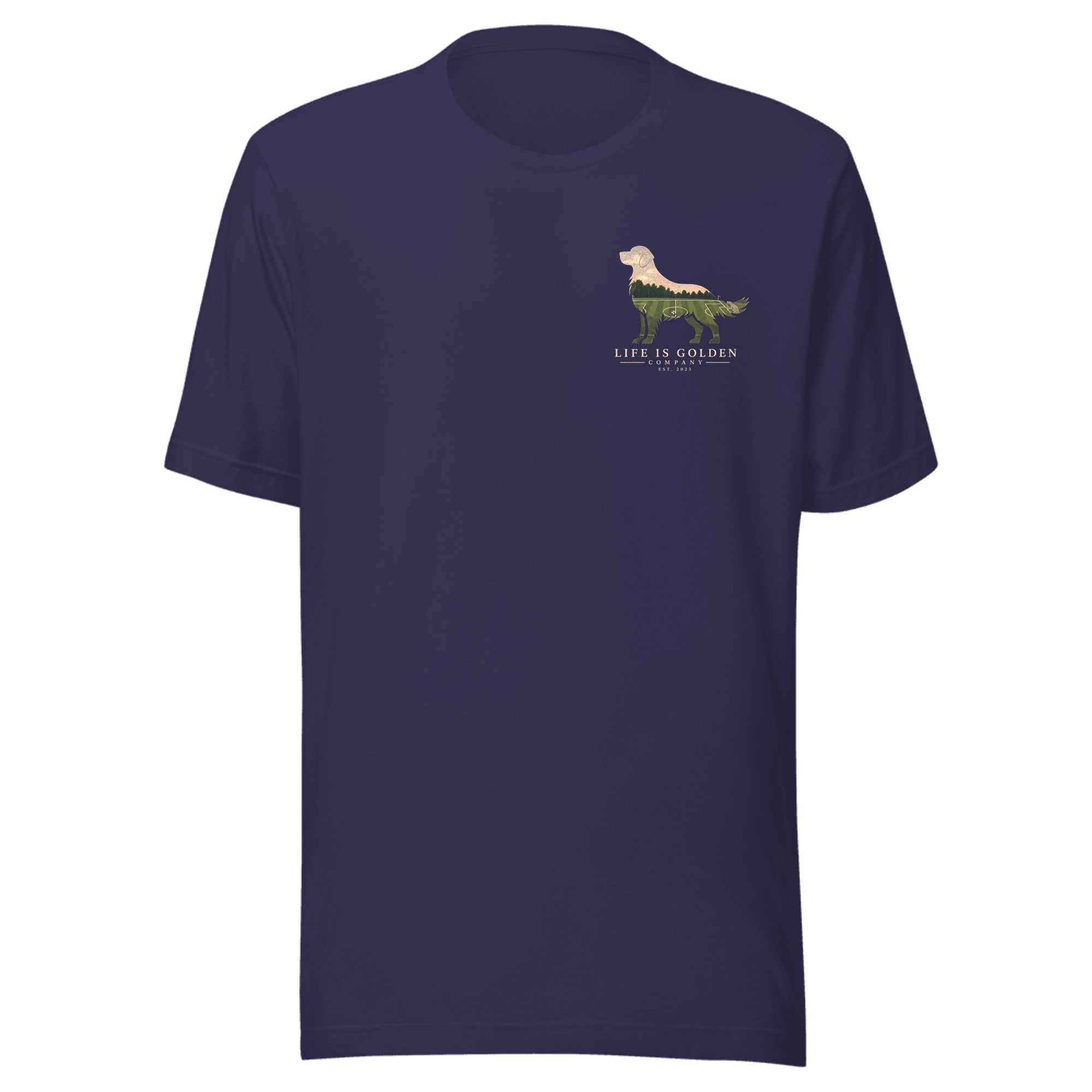 The Match Day Golden Tee — Heather Midnight Navy (front)