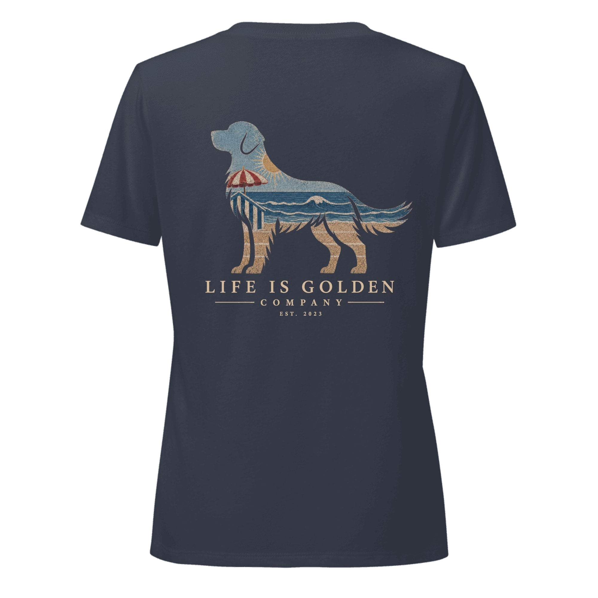 The Beach Day Golden Women's V-Neck — Heather Navy