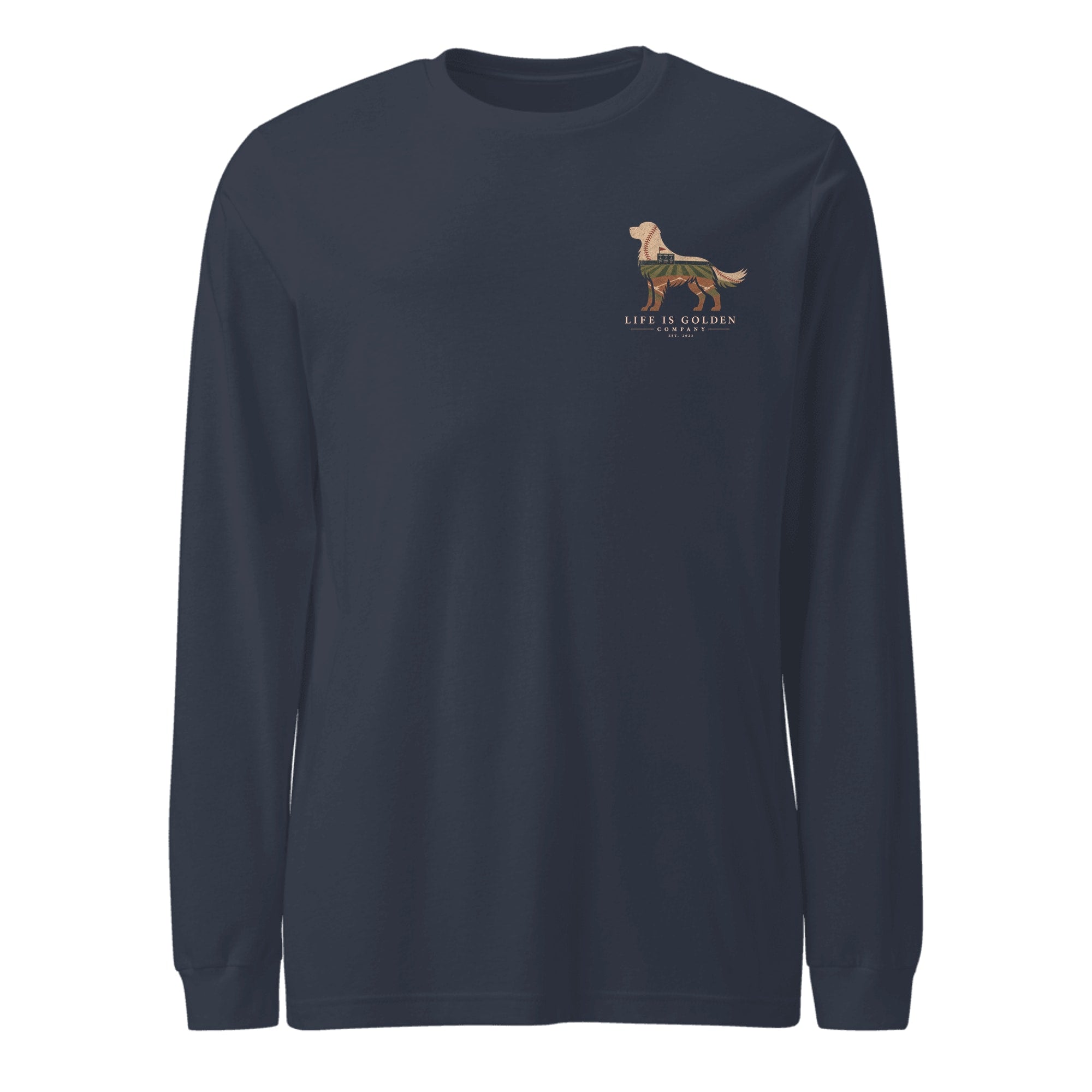 The Home Team Golden Long Sleeve — Heather Navy (front)