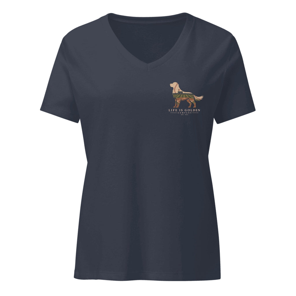 The Home Team Golden Women's V-Neck — Heather Navy (front)