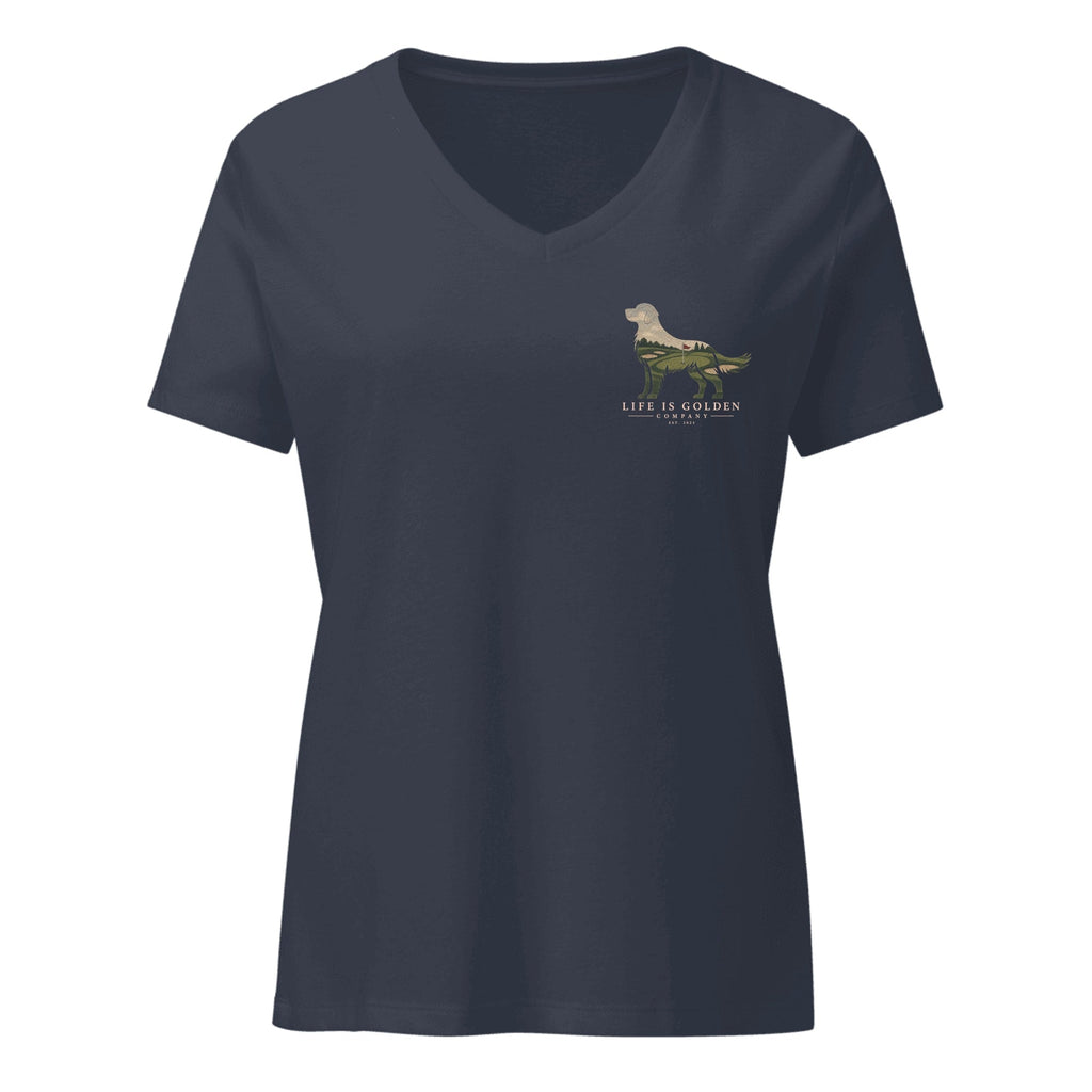 The Fairway Golden Women's V-Neck — Heather Navy (front)