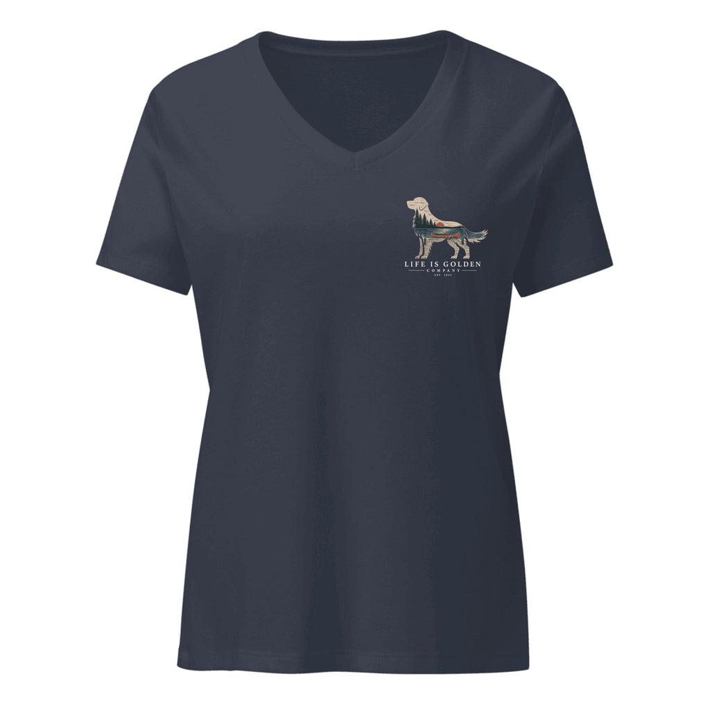 The Still Water Golden Women's V-Neck — Heather Navy (front)