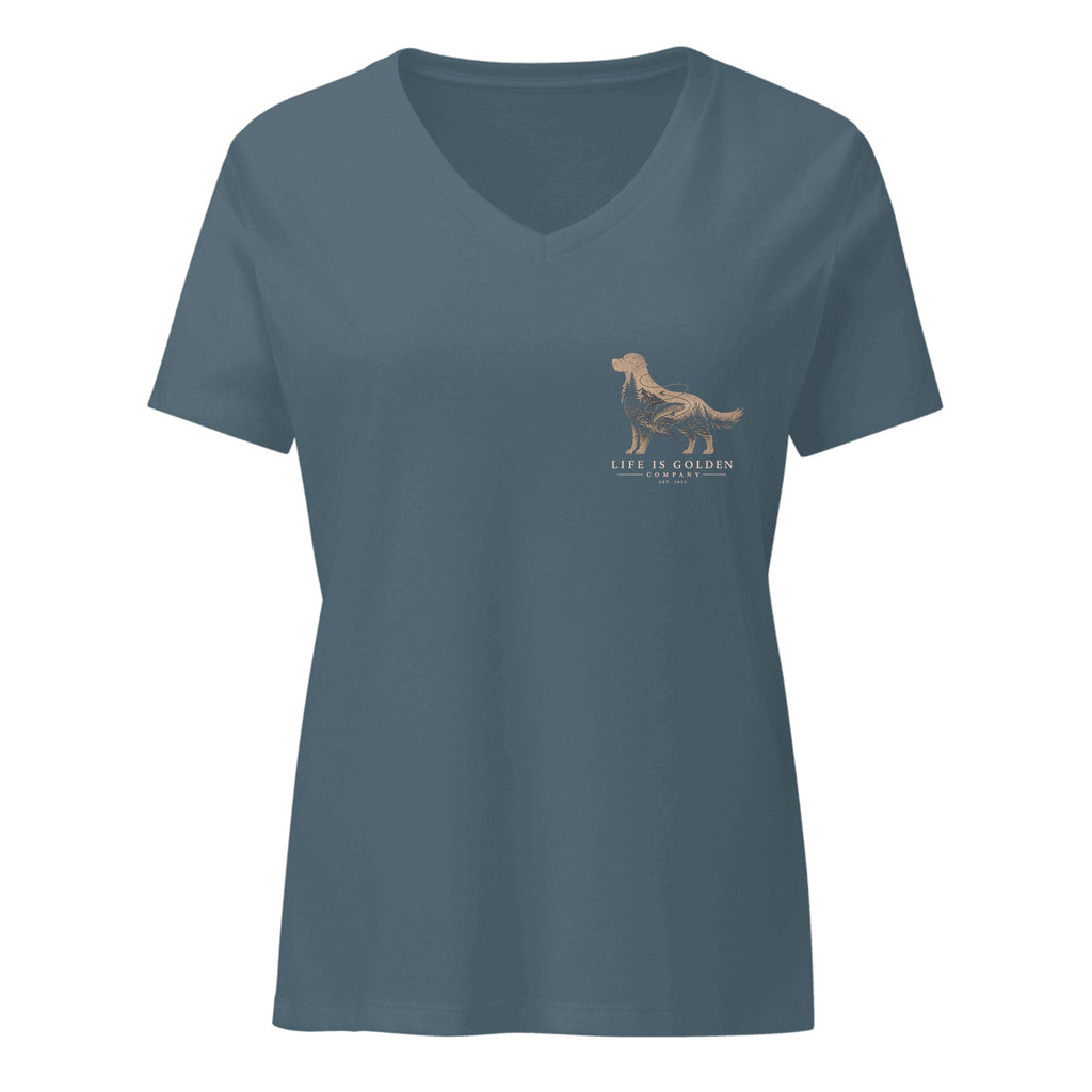 The Riverbend Golden II Women's V-Neck — Heather Slate (front)