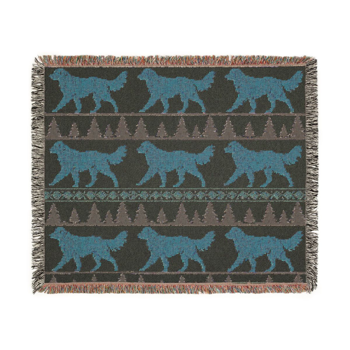 Fireside Goldens original artwork, larger repeat, darker mirrored reverse — Printify digital mockup