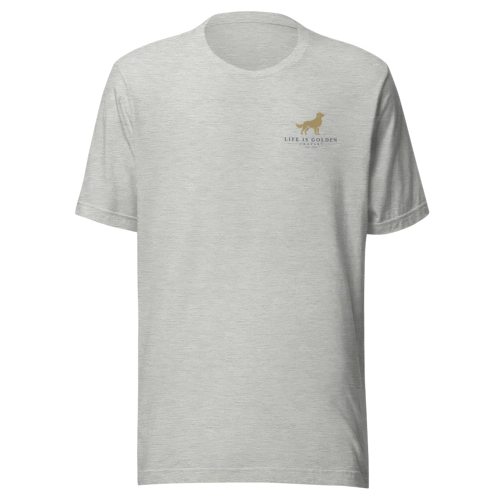 The Last Cast Tee — Athletic Heather, front chest, ghost