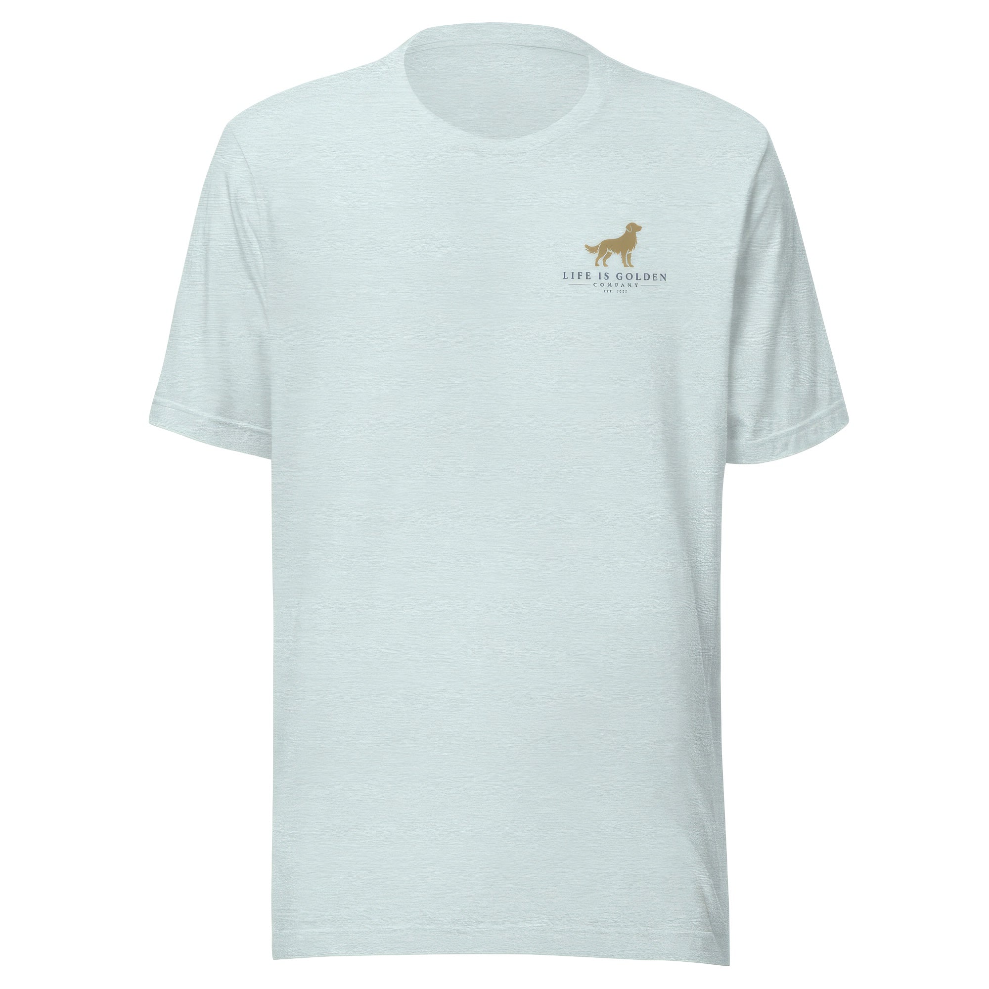The Last Cast Tee — Heather Prism Ice Blue, front chest, ghost