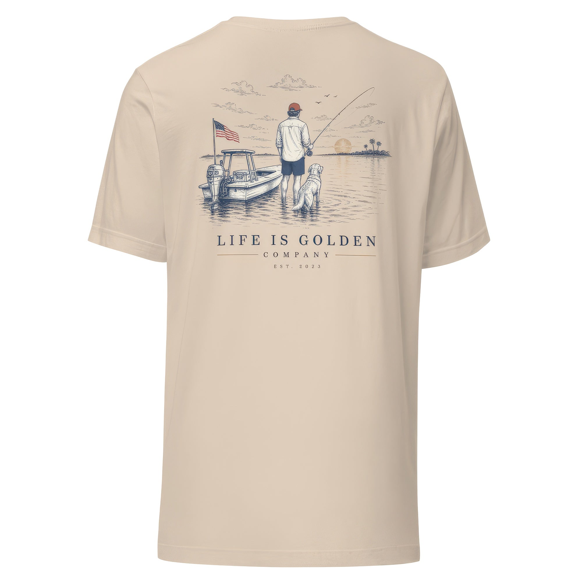 The Last Cast Tee — Soft Cream, back, ghost