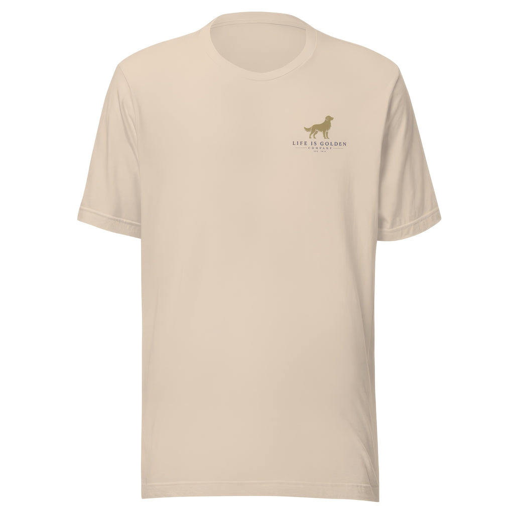 The Last Cast Tee — Soft Cream, front chest, ghost