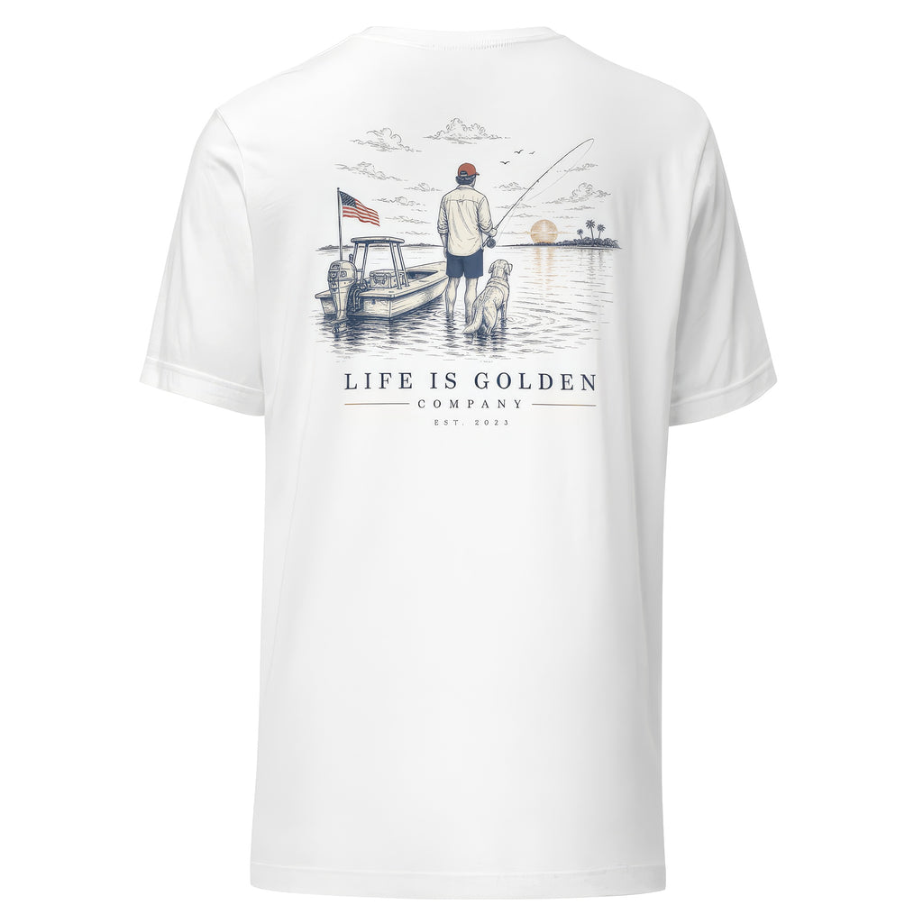 The Last Cast Tee — White, back, ghost
