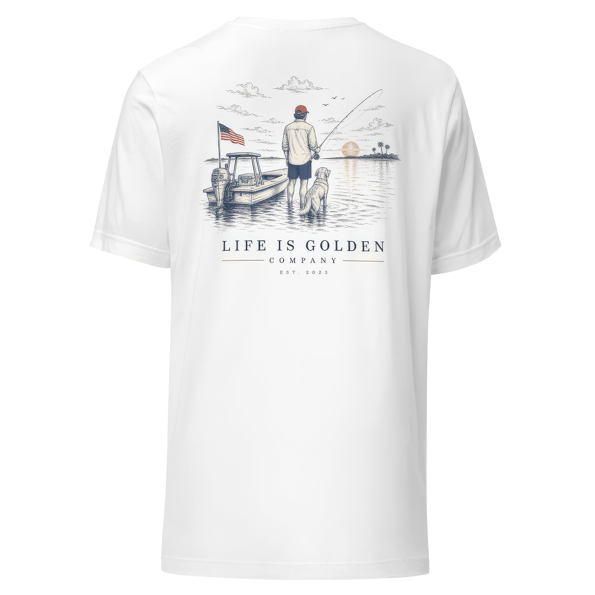 The Last Cast Tee — White, back, ghost