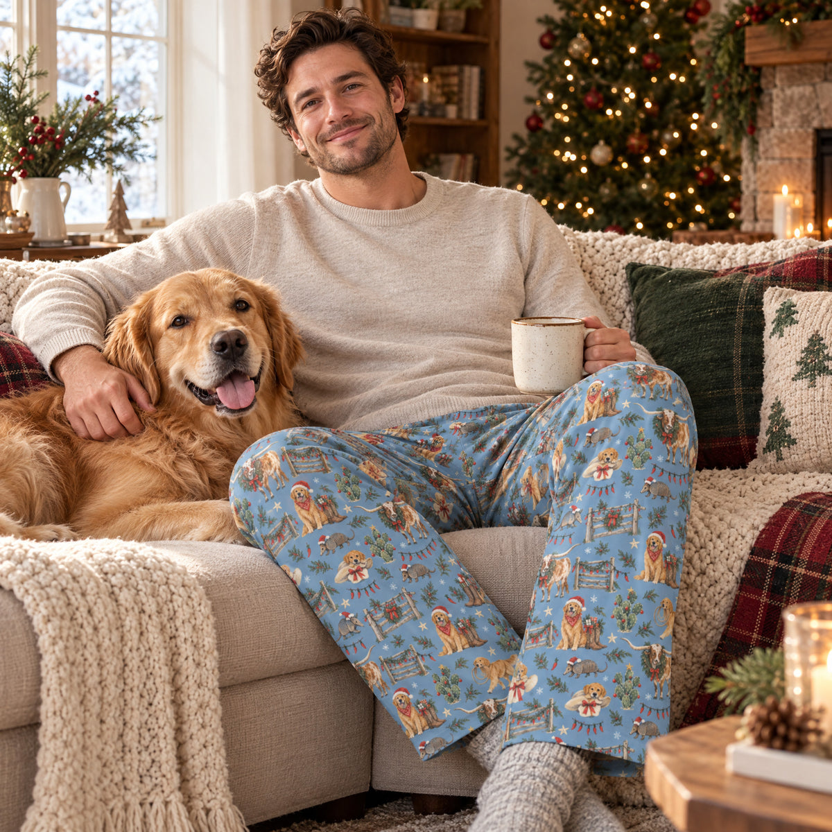 Lone Star Christmas Wide-Leg Pajama Pants — at home