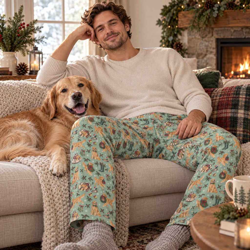 Retrieving Christmas Wide-Leg Pajama Pants — at home