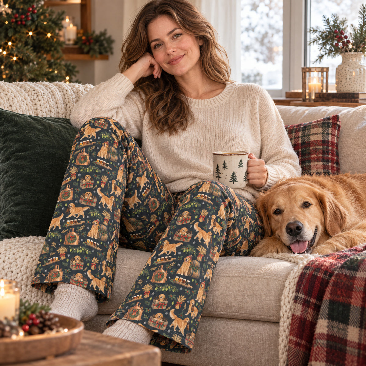 Brewmaster's Christmas Wide-Leg Pajama Pants — at home