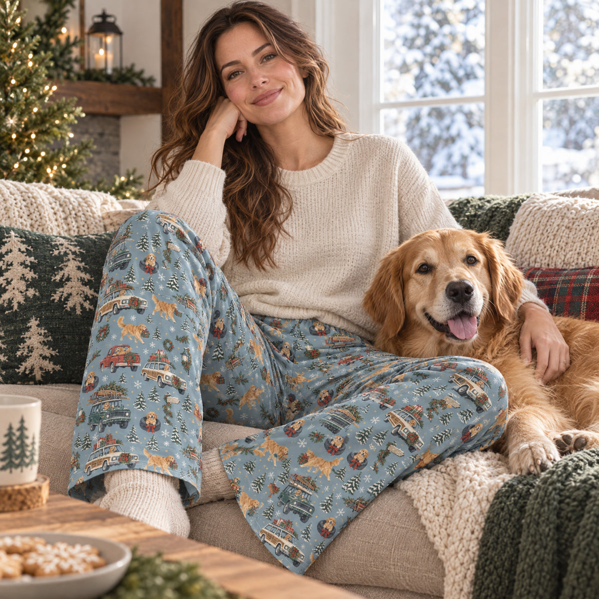 Christmas Convoy Wide-Leg Pajama Pants — at home