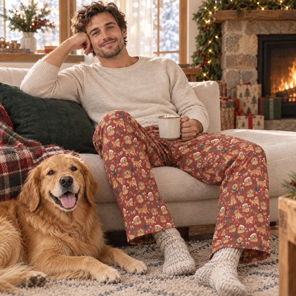 Santa Paws Wide-Leg Pajama Pants — at home