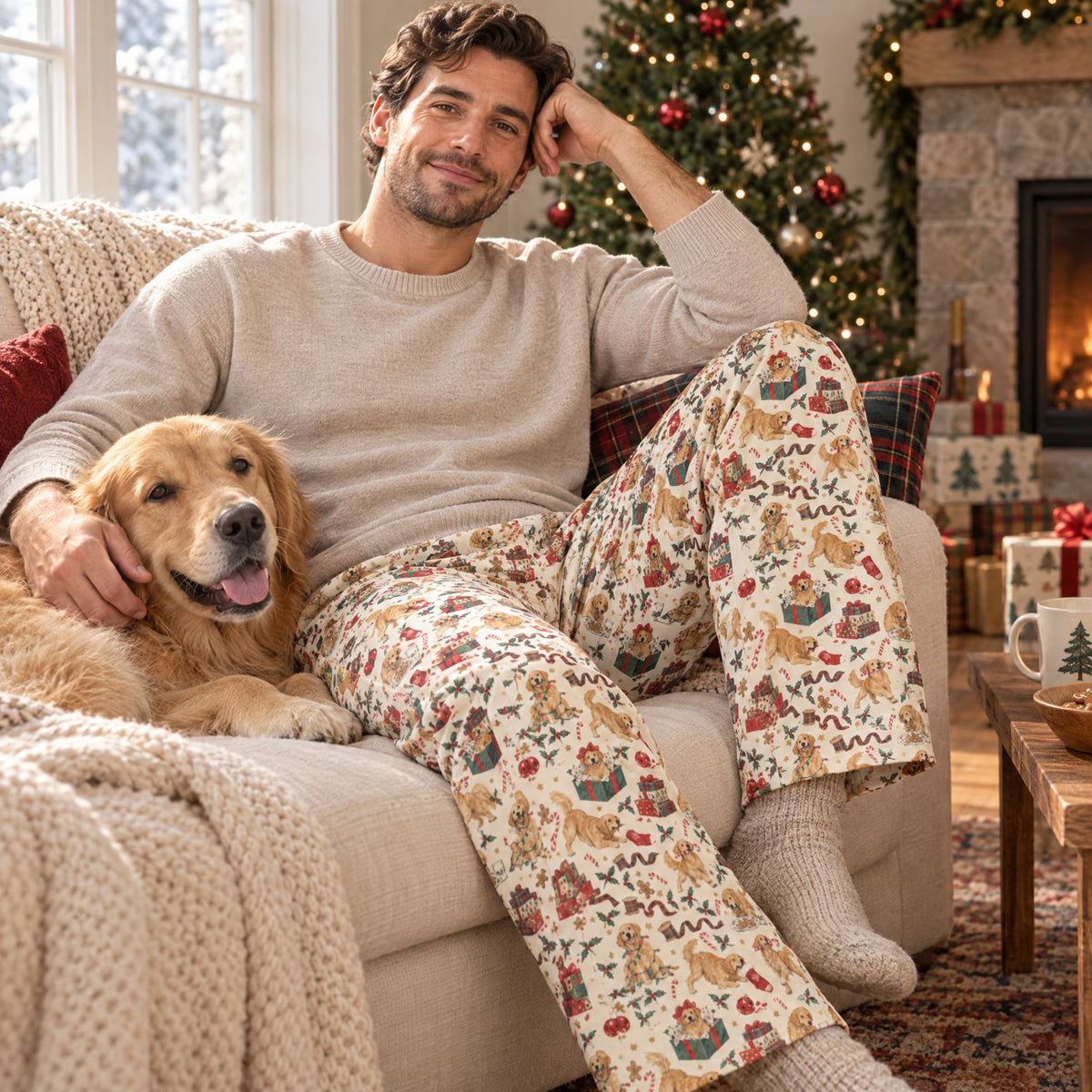 Naughty & Nice Wide-Leg Pajama Pants — at home