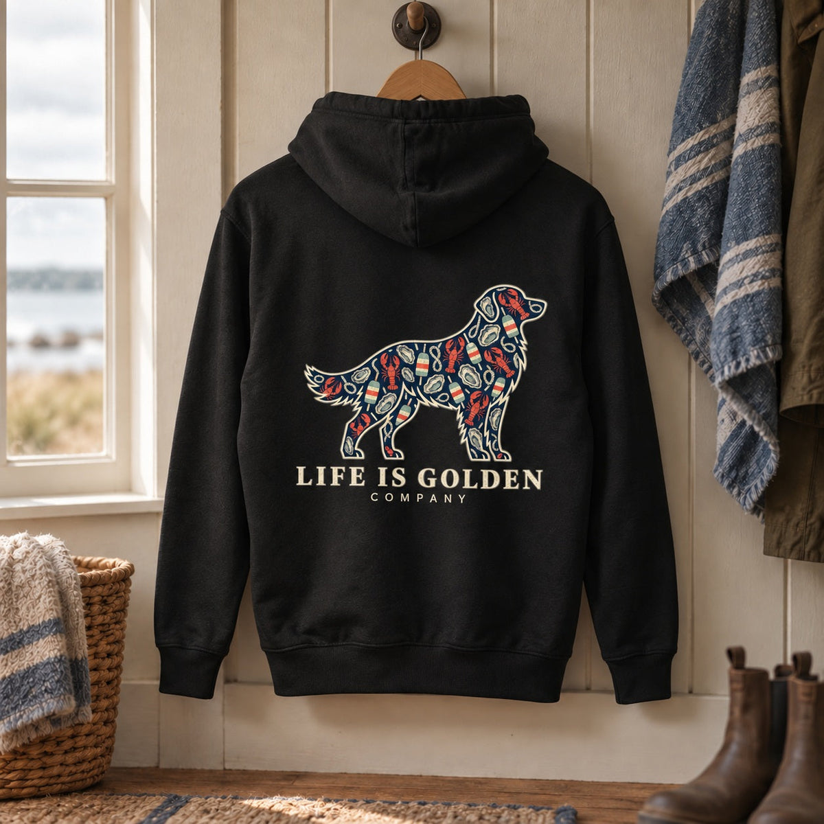 Coastal Catch Hoodie — context (revised artwork)
