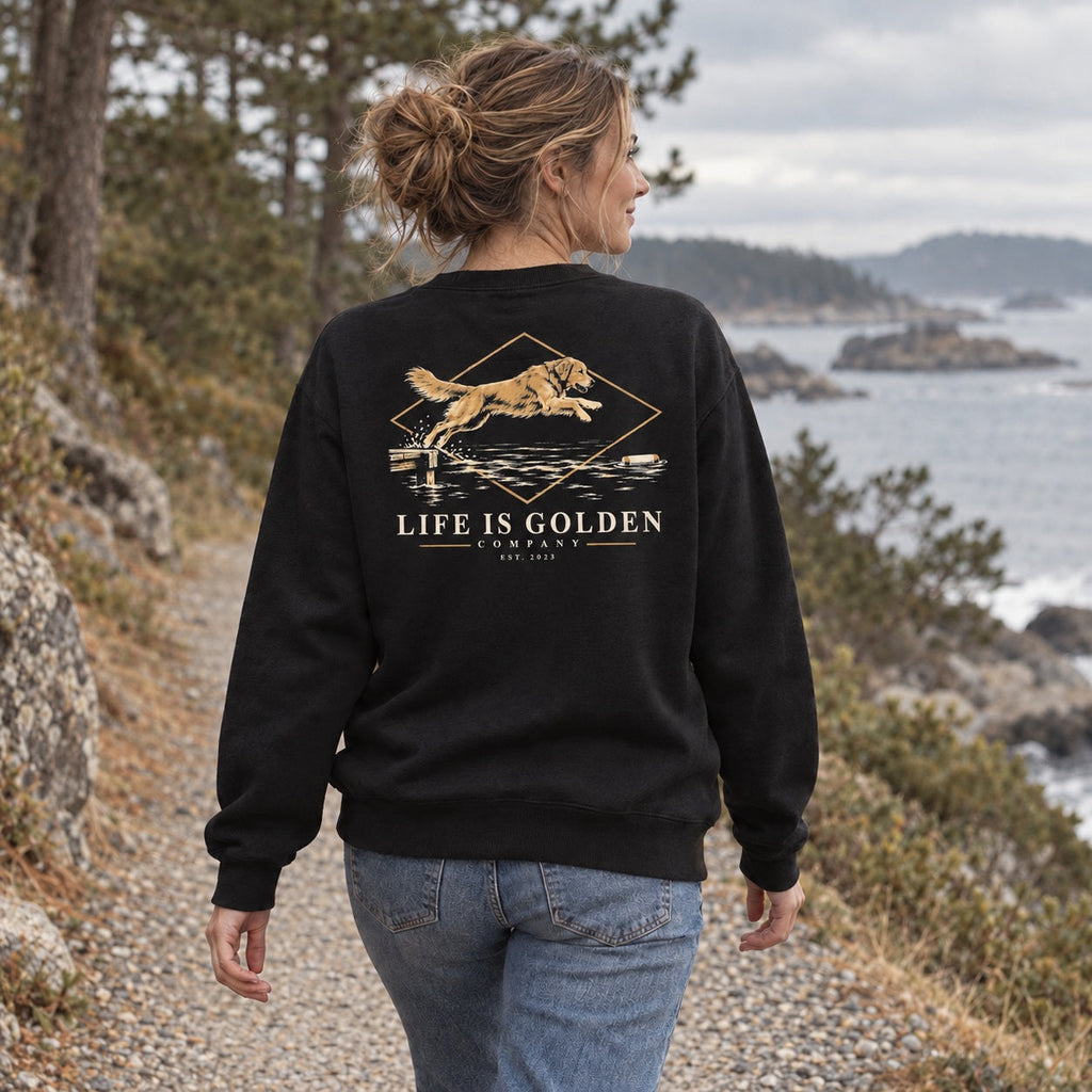 Dockside Leap Crewneck — context (revised artwork)