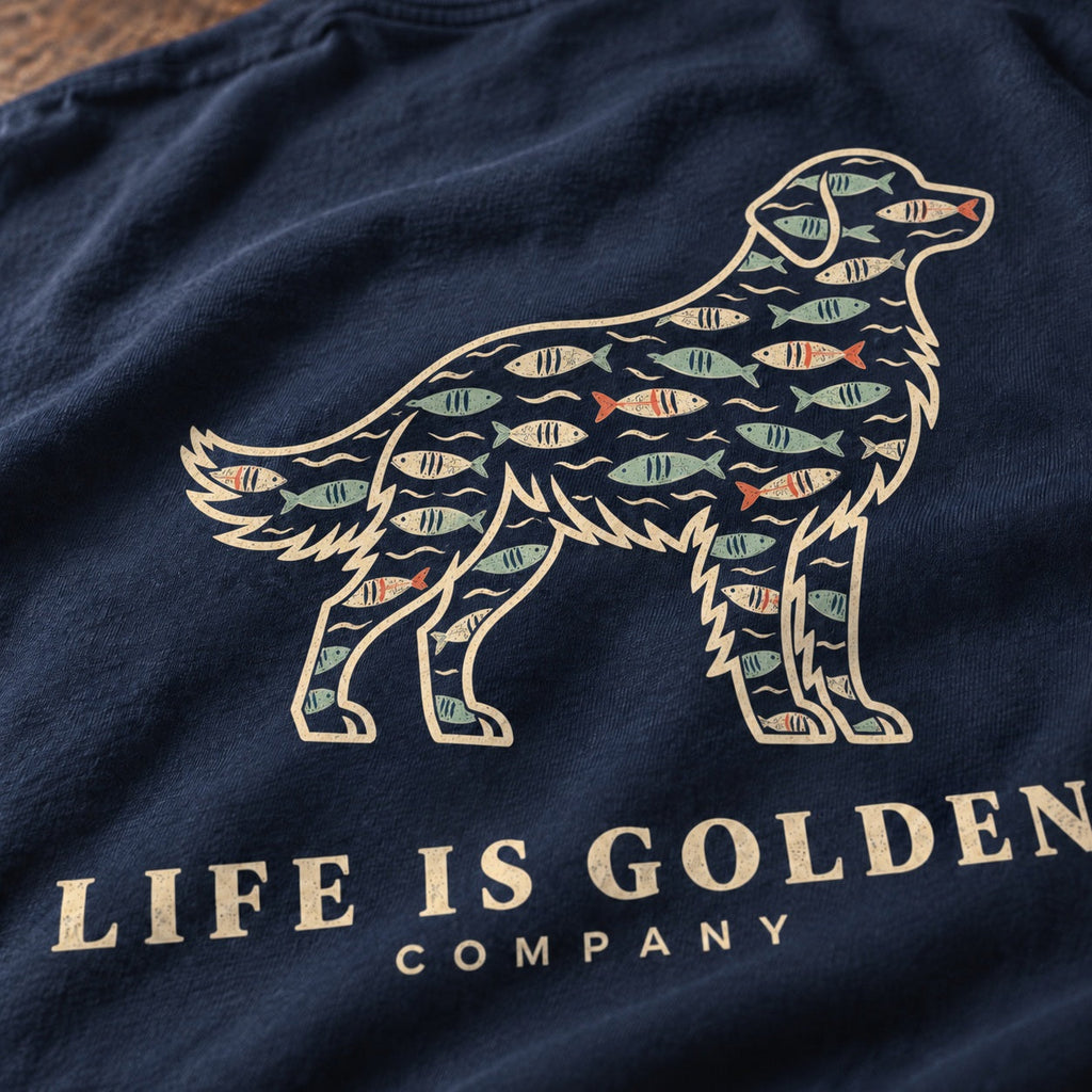 Fish Pattern Golden Heavyweight Tee — macro (revised artwork)