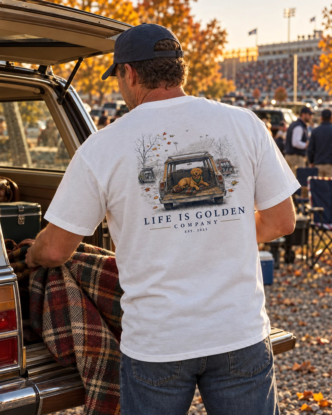 The Wagon Lot worn at an autumn football game