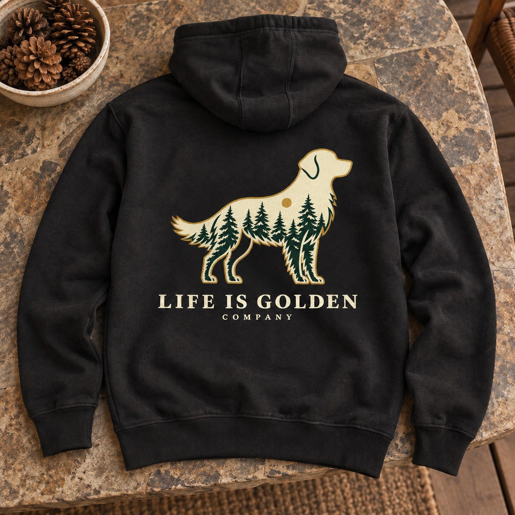 Forest Golden Hoodie — context (revised artwork)