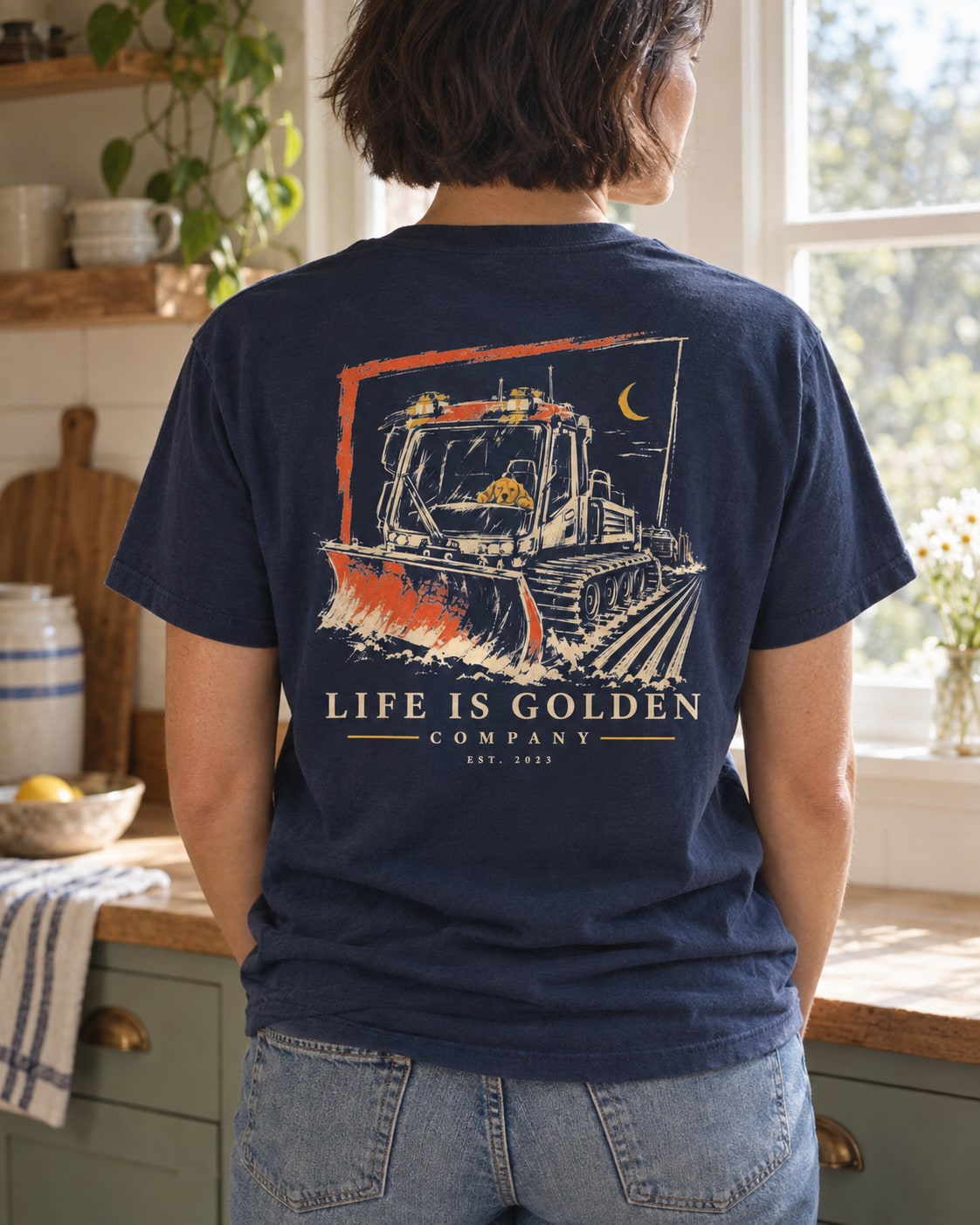 Corduroy Crew Heavyweight Tee — close editorial view showing the artwork on the garment