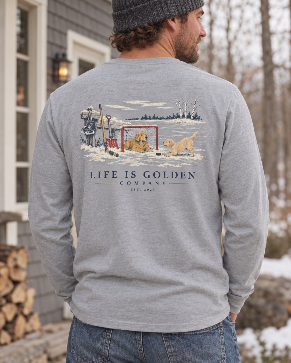 Pondside Intermission Long-Sleeve — close editorial view showing the artwork on the garment