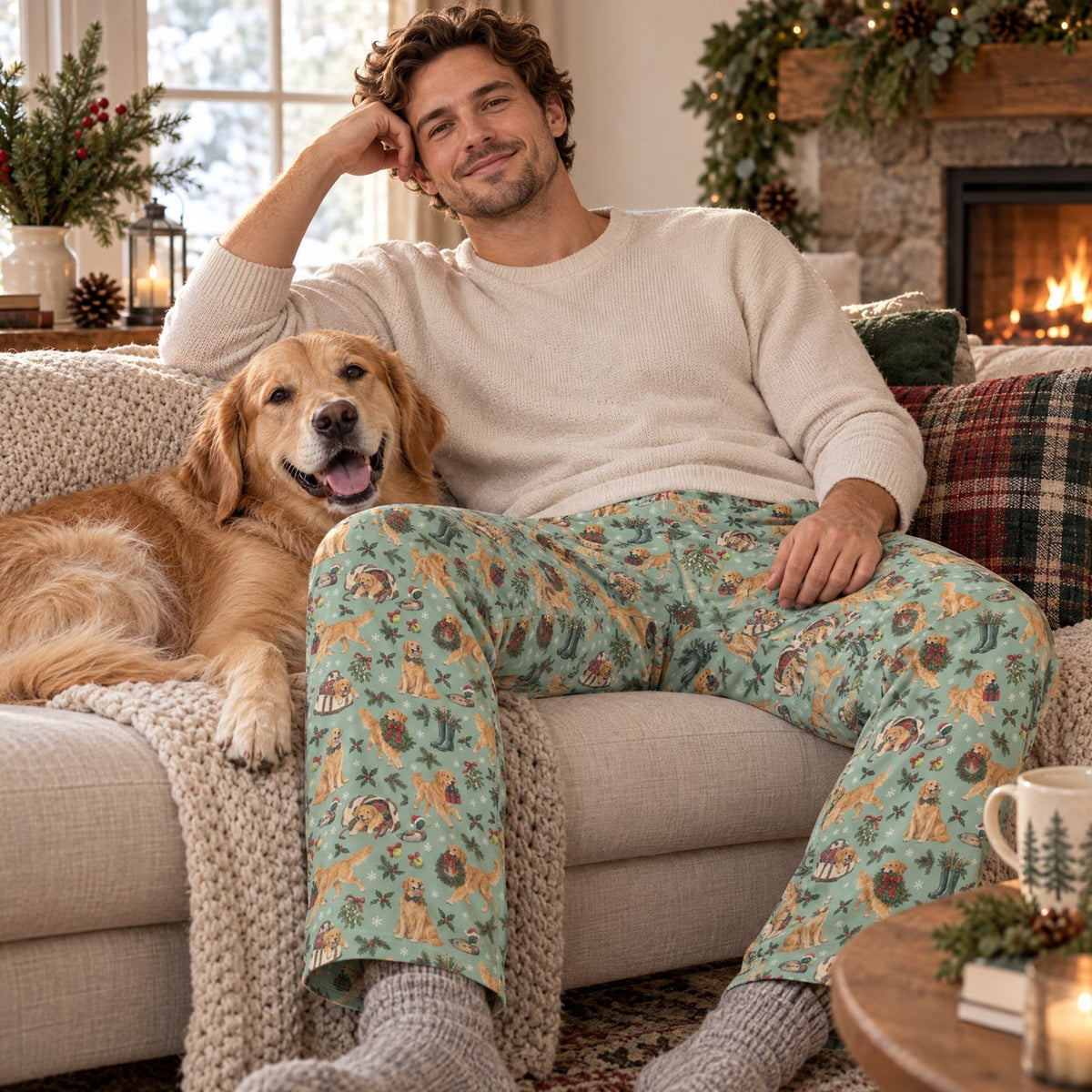 Retrieving Christmas Wide-Leg Pajama Pants — at home