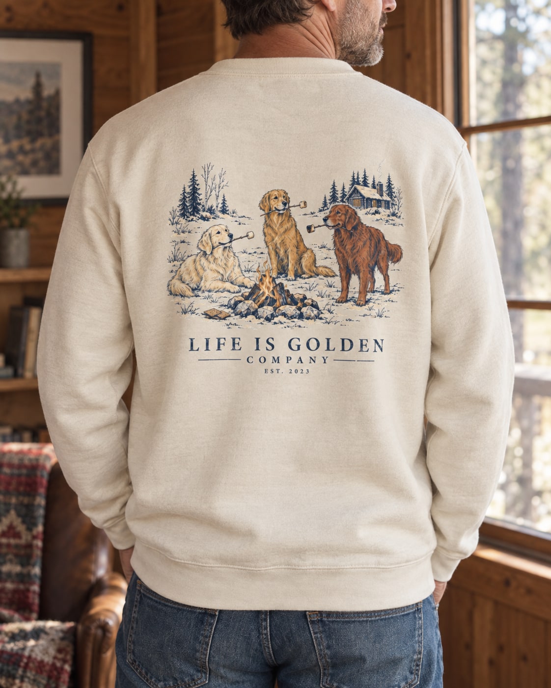 Toasted Goldens Crewneck — close editorial view showing the artwork on the garment